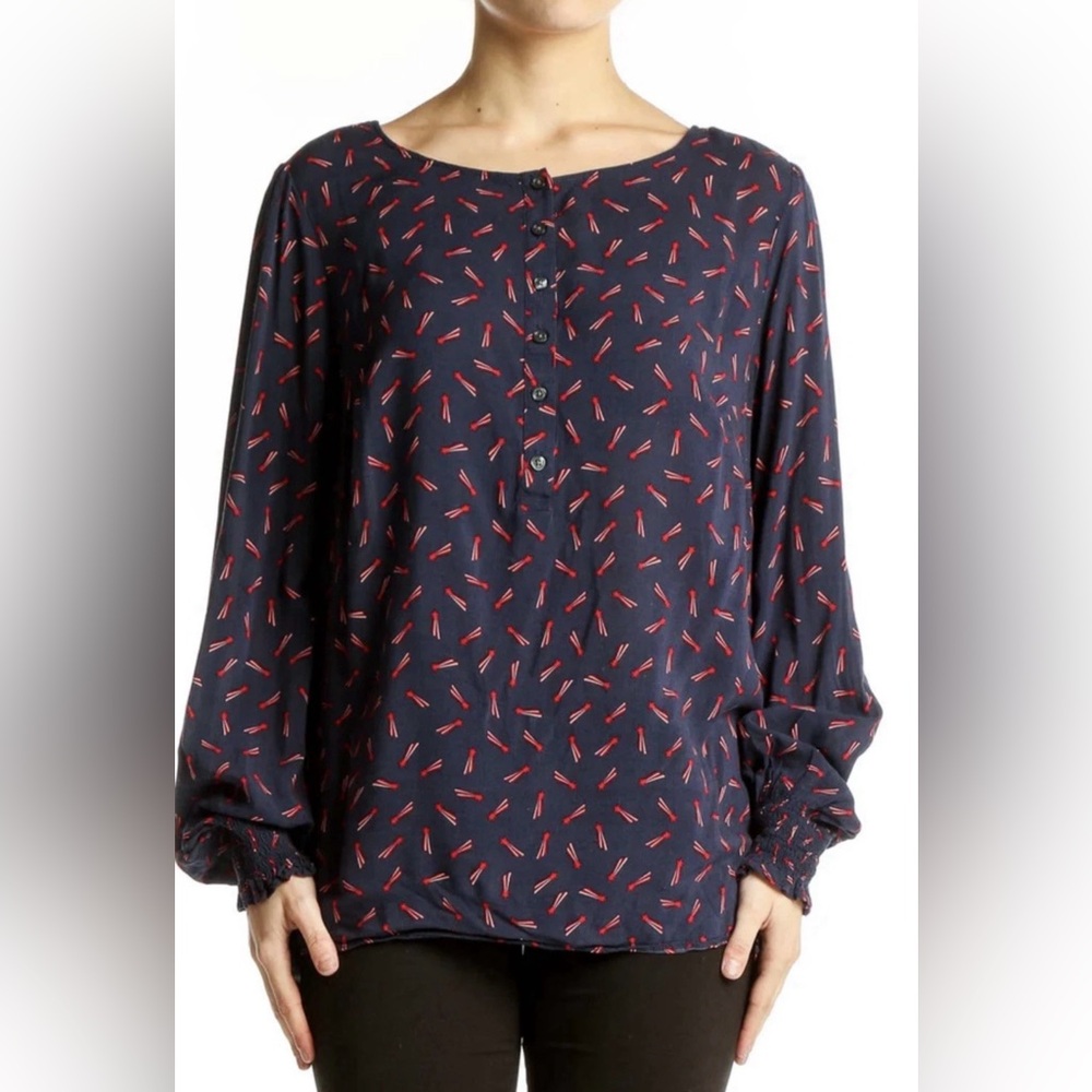 Boden Kara Navy Shooting Star Blouse Women's Size 6 Buttons American 4th of July